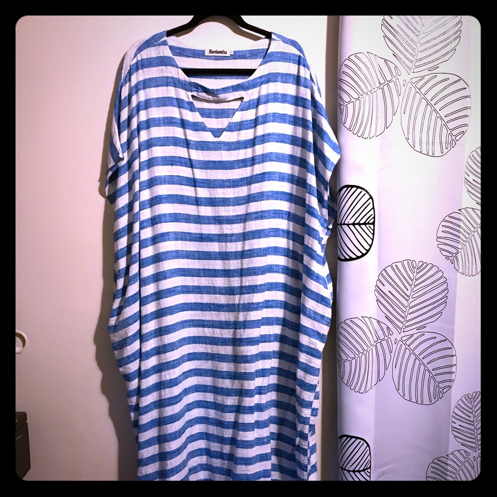 ♻️Cotton Caftan/Beach Dress Blue/White Stripe